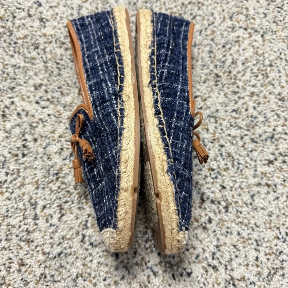 Talbots Izzy Tassel Espadrilles Boucle Womens 6.5 Blue Tan Brown Shoes Preppy